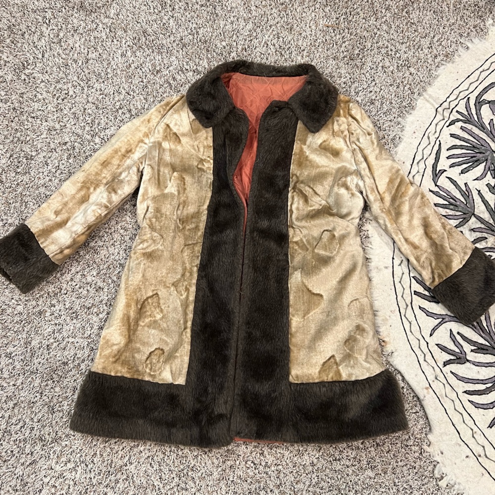 Vintage 60s 70s Penny Lane Style Handmade Faux Fur Coat Brown Fall Winter